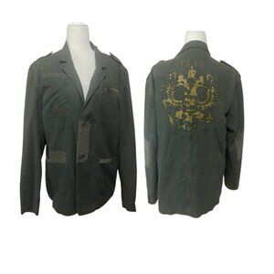 Cross Jeans EUC army green mixed material utility cargo jacket w/ artsy design